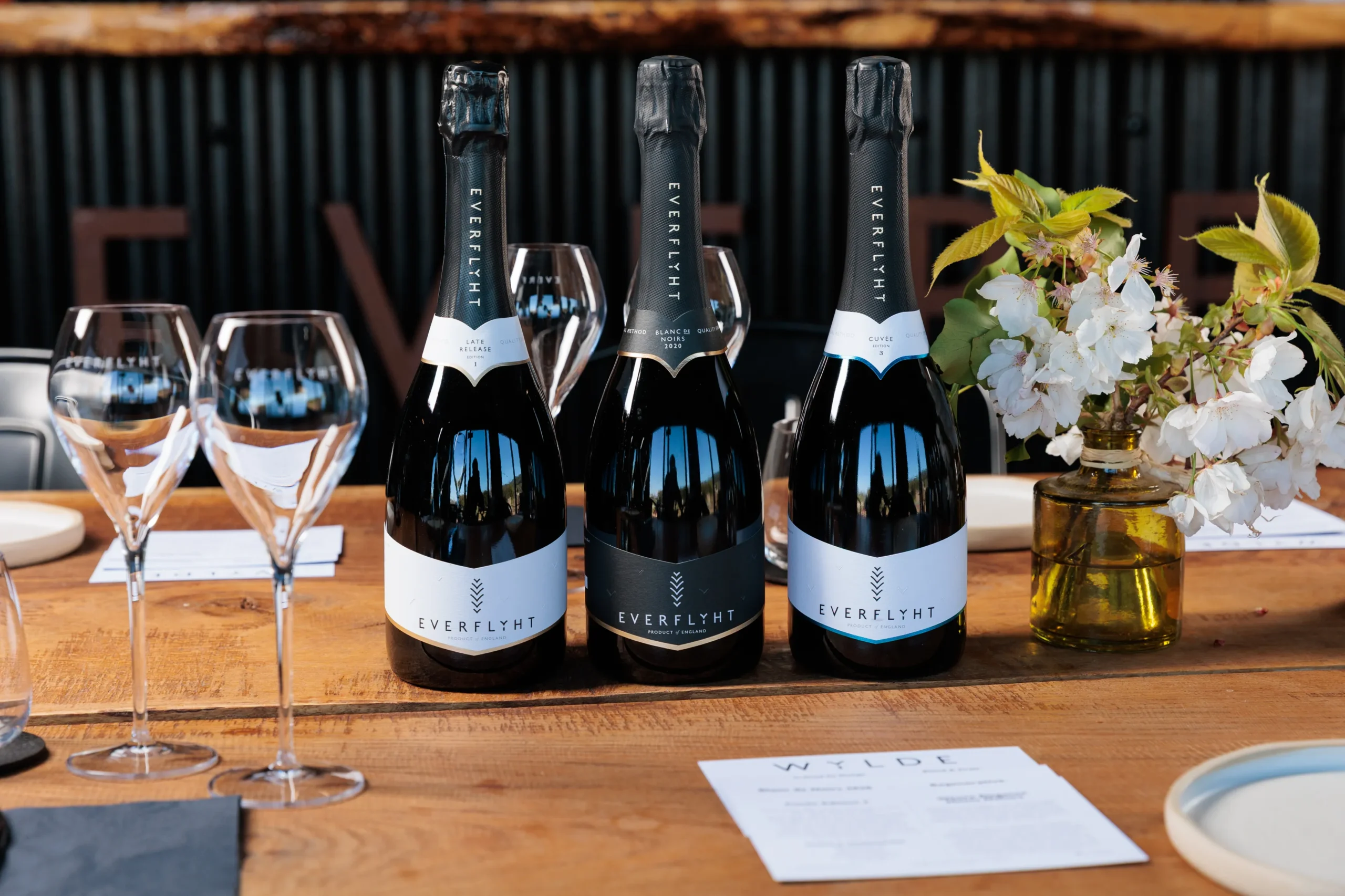 Everflyht English sparkling wine range including Wylde at the estate tasting room